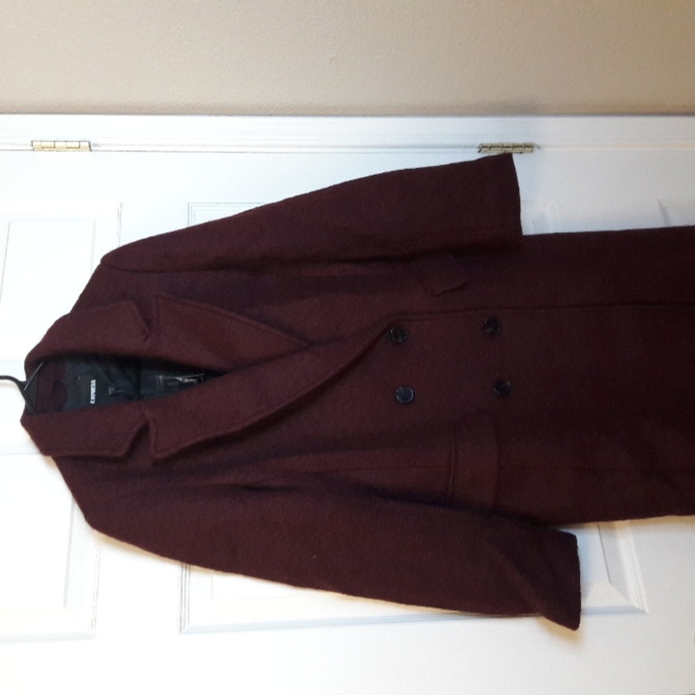 Express women's wool coat burgundy with black specks medium